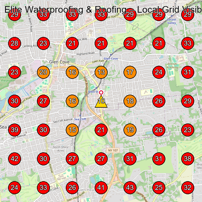 Elite Waterproofing & Roofing GeoGrid visibility map for General Practice Attorney in Glen Cove
